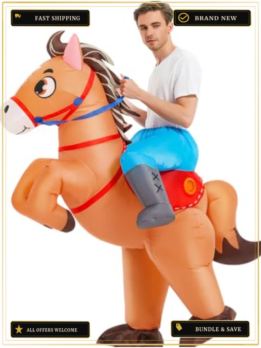 Inflatable Horse Costume Adult Blow Up Riding Cowboy Cowgirl Funny Ride On Suit
